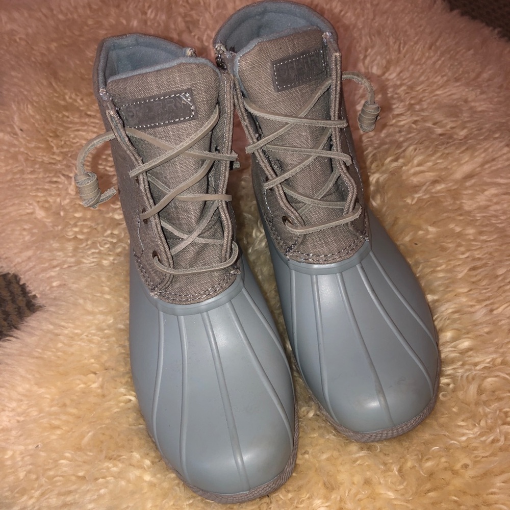 Gray sperry duck boots